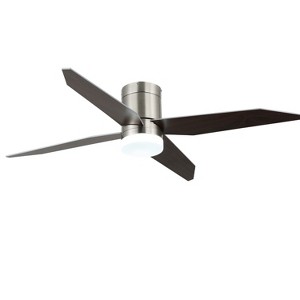52'' Modern Flush Mount Ceiling Fan with 3 Wood Blades, Quiet DC Motor, 6-Speed Reversible, Remote Control & 3-Color Dimmable LED - 1 of 4