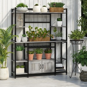 55" Bakers Rack with Power Outlet and LED Light, 5-Tier Kitchen Microwave Stand Coffee Bar with Storage - 1 of 4