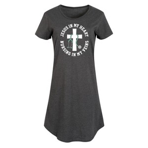Women's - Instant Message - Jesus In My Heart Nursing In Veins Graphic T-shirt Dress - 1 of 4
