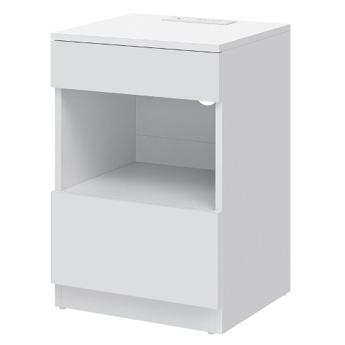 Hommpa 2 Drawers Nightstand Open Shelf with LED light Charging Station White - image 1 of 4