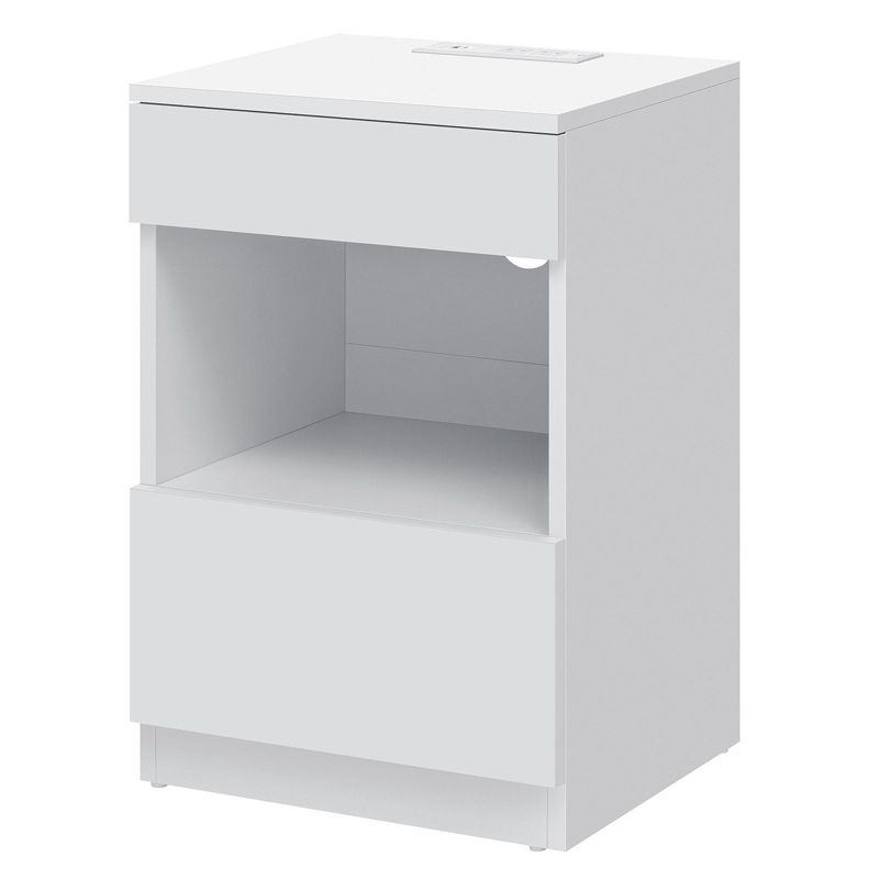 Hommpa 2 Drawers Nightstand Open Shelf with LED light + Charging Station, 1 of 10