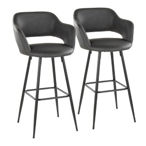 Fixed Faux Leather Contemporary Bar Stool with Low Back and Metal Legs for Home Bar or Kitchen (Set of 2) - 1 of 4