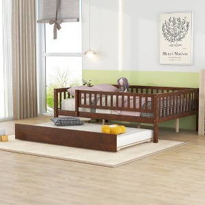 Full Size Wood Daybed with Trundle and Fence Guardrails - 1 of 4