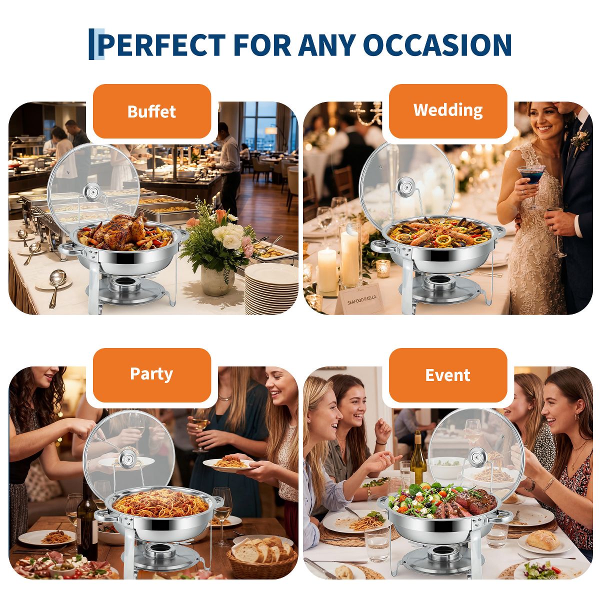 Garvee Chafing Dishes for Buffet, 2 Pack Round Chafing Dish Buffet Set, 5 QT Chafer Food Warmer with Lid, Food Warmers for Parties Catering Events - thumbnail 3
