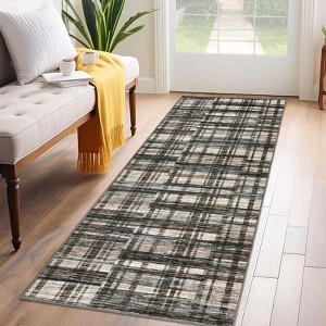Farmhouse Plaid Area Rugs for Living Room Bedroom, Low Pile Non-Slip Modern Soft Faux Wool Carpet - 1 of 4