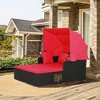 Tangkula Patio Hand-Woven PE Wicker Daybed Outdoor Loveseat Sofa Set w/ Red Cushions - image 4 of 4