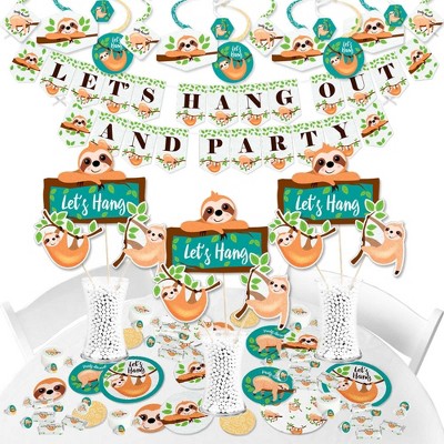 Big Dot of Happiness Let's Hang - Sloth - Baby Shower or Birthday Party Supplies - Banner Decoration Kit - Fundle Bundle