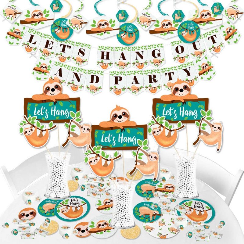 Big Dot of Happiness Let's Hang - Sloth - Baby Shower or Birthday Party Supplies - Banner Decoration Kit - Fundle Bundle, 1 of 9