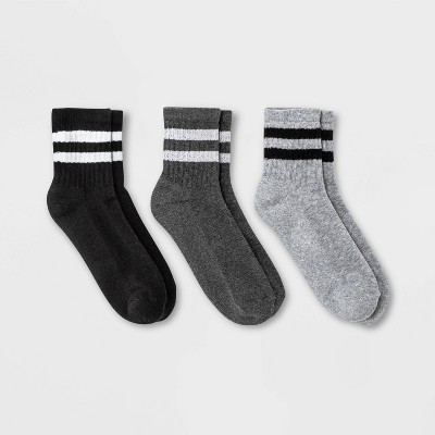 Women's Lightweight Ribbed Striped 3pk Crew Socks - Universal Thread™  Ivory/Heather Gray/Brown Heather 4-10