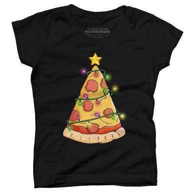 Girl's Design By Humans Pizza Christmas Tree By leroystubbles T-Shirt