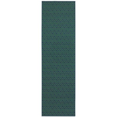 Oriental Weavers Meridian 1634Q Navy/ Green Indoor/Outdoor Area Rug - 2'3" x 7'6"