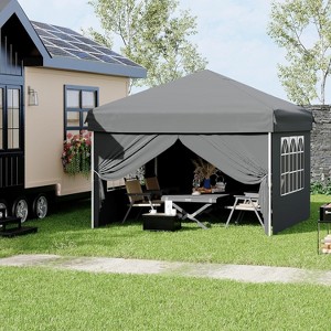 10'x10' Easy Pop Up Canopy Tent With 4 Detachable Window Sidewalls - Waterproof Outdoor Portable Canopy With Carry Bag & Guy Lines - for Outdoor - 1 of 4