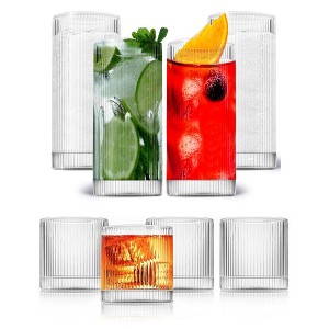 LEMONSODA Vintage Line Tumblers Lowball & Highball Glass Set - 8 Piece Elegant Glassware - 1 of 4