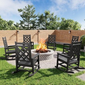 coucheta Oversized Rocking Chair Outdoor Set of 6, HDPE Adirondack Rocking Chair with Wood Texture, Weather Resistant for Deck, Patio, Pool, Backyard - 1 of 4