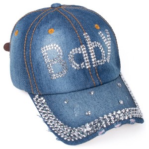Women's Casual 100% Cotton Denim Baseball Bling Studs Cap - 1 of 4