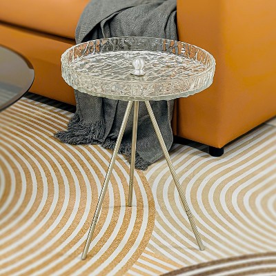 ATJafurn Transparent Round Side Table, Tempered Glass Top End Table Modern Coffee Table Dining Table for Living Room, Balcony, Bedroom
