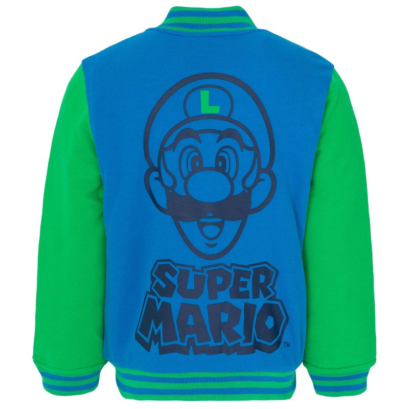 SUPER MARIO Nintendo Mario Luigi Zip Up Varsity Bomber Jacket Little Kid to Big Kid, 4 of 8