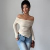 Coolmee Women's Long Sleeve Tops Off Shoulder Top Asymmetrical Hem Slim Fit Blouse Going Out Top - 4 of 4