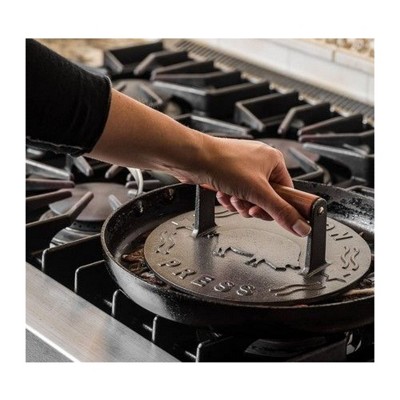 Round Cast Iron Grill Press with Wooden Handle