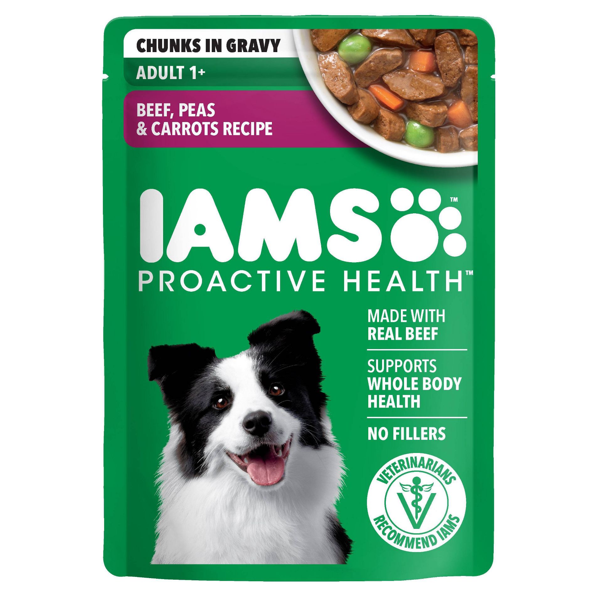 IAMS Proactive Health Pouch Chunks in Gravy Beef Recipe Adult Wet Dog Food - 3.5oz