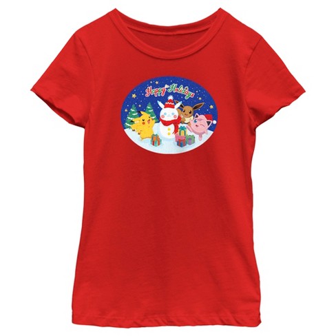 Girl's Pokemon Christmas Happy Holidays Snowman T-Shirt - image 1 of 4