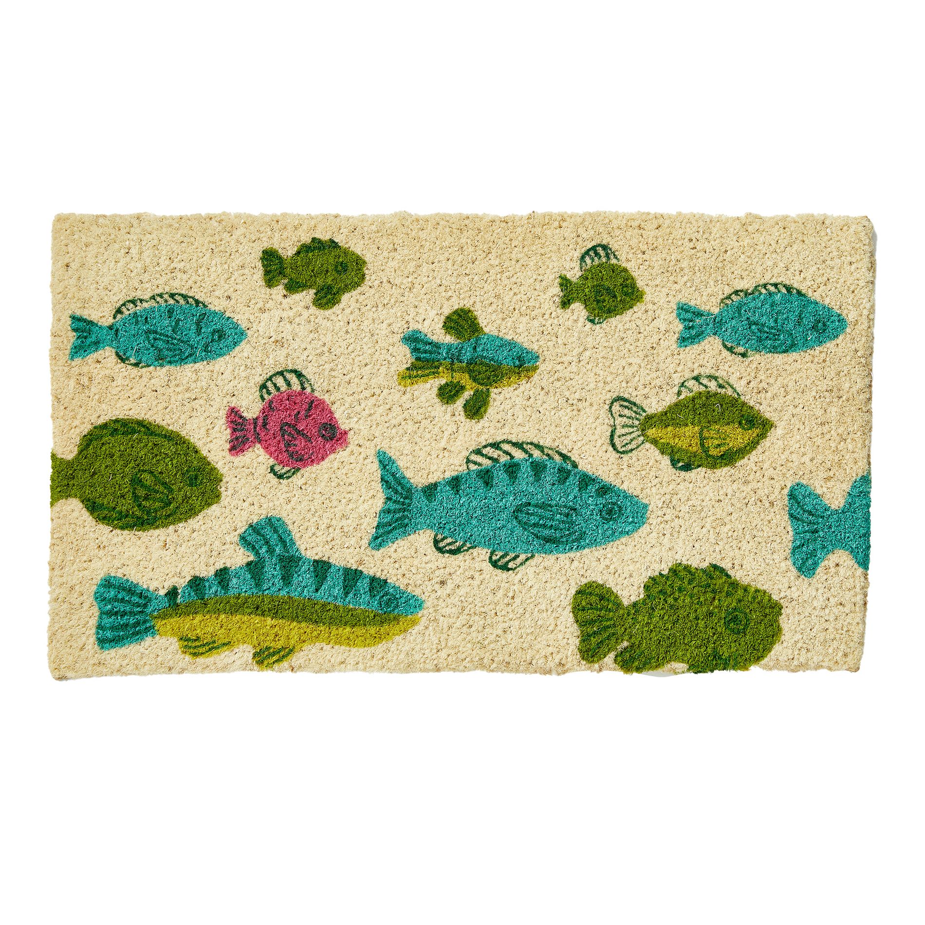 tag Fish Swimming Non-Slip Coir Door Mat - Everyday Use, 30x17 inches, Shake Clean, Durable and Stylish Entryway Rug