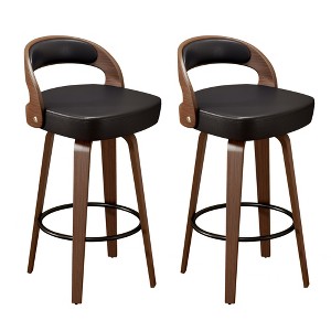 QingMoon Swivel Bar Stools Set of 2, 26.8" Modern Barstools, Faux Leather Counter Height Chairs with footrest and Wood Legs for Kitchen Island, Pub - 1 of 4