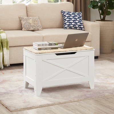 VECELO 18/30/43" Storage Ottoman Wooden Bench with Wicker-Knot Cushions Toy Box Organizer with Safety Hinges Charcoal Gray/White