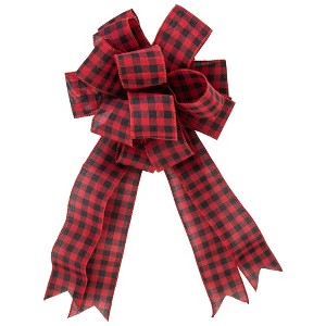 Northlight 19" Buffalo Plaid Print 14 Loop Christmas Bow Tree Topper - 1 of 4