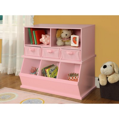 Pink Stackable MDF Three-Bin Kids Storage Cubby