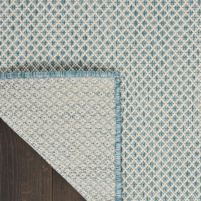 Ivory Aqua Geometric Synthetic Square Area Rug 5'x5'