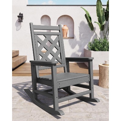 coucheta Oversized Rocking Chair Outdoor, HDPE Adirondack Rocking Chair with Wood Texture - Weather Resistant for Deck, Patio, Pool, Backyard