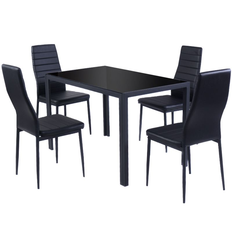 Tangkula 5 PCS Kitchen Dining Table Set Breakfast Furniture w/ Glass Top  Padded Chair, 4 of 11