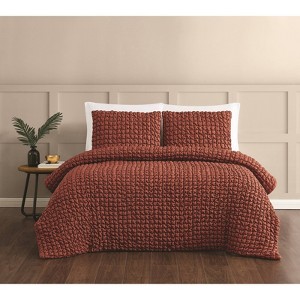 Christian Siriano 3pc Full/Queen NY Textured Puff Comforter Set Rust: Polyester Tufted Bedding with Shams - 1 of 4
