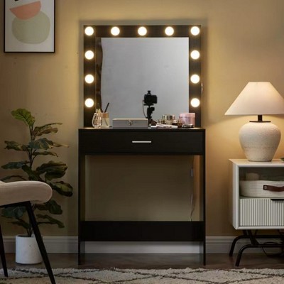 FONTOI 54.3"W Makeup Vanity Desk with Mirror Large Drawer 1 Level Storage Dresser for Bedroom Dressing Room, Black, 54.3"*27.7"*15.7"