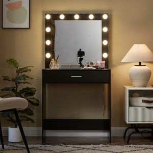 FONTOI 54.3"W Makeup Vanity Desk with Mirror Large Drawer 1 Level Storage Dresser for Bedroom Dressing Room, Black, 54.3"*27.7"*15.7" - 1 of 4
