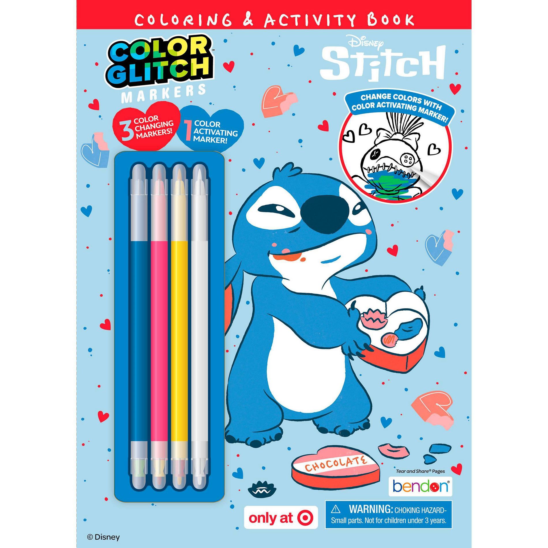 Disney Stitch Valentine's Day Coloring Book with Color Glitch Markers
