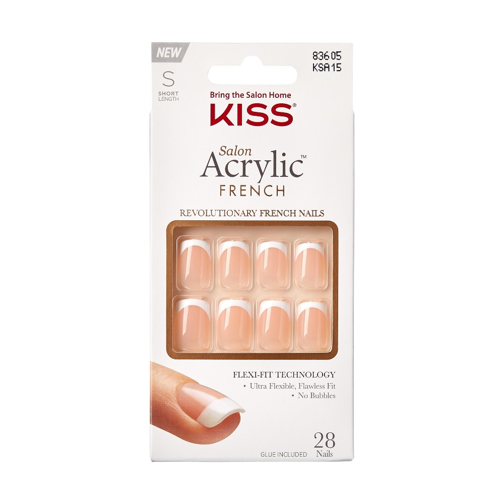 Photos - Manicure & Pedicure Tools KISS Products Salon Acrylic French Manicure Fake Nails Kit - Short Square - Bonjour - 31ct