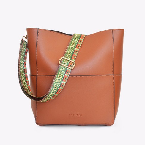 Mersi Kara Woven Crossbody Bucket & Top Handle Bag - Cognac/yellow/orange :  Target