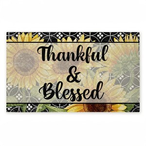 Stupell Industries Thankful & Blessed Sunflowers Printed Outdoor Door Mat, design by Kim Allen, 18"x30" - 1 of 4