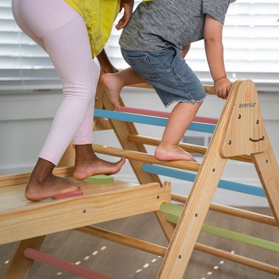Avenlur Hazel Wooden Indoor Climbing Gym with Colored Bars and Slide