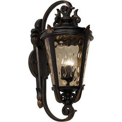 John Timberland Casa Marseille Rustic Outdoor Wall Light Fixture Veranda Bronze Ornate Scroll 36" Champagne Hammered Glass for Post Exterior Barn Deck