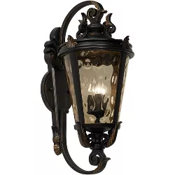 John Timberland Traditional Outdoor Wall Fixture Veranda Bronze Ornate Scroll 36" Champagne Hammered Glass for Exterior Porch