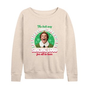 Women's - ELF - Christmas Singing Lightweight French Terry Wide Neck Long Sleeve Shirt - 1 of 4