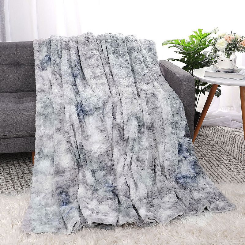 PiccoCasa Faux Fur Tie-dye Shaggy Sofa Couch Bed Lightweight Fleece Blankets, 3 of 6