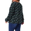 Agnes Orinda Women's Plus Size Ditsy Floral Elastic Cuff Crew Neck Peasant Blouses - 4 of 4