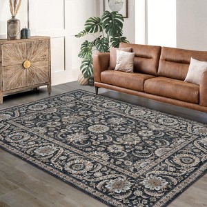 Washable Area Rug Vintage Traditional Floor Cover Foldable Thin Accent Indoor Distressed Non Slip Carpet Floral Print Mat Bedroom Living Room Bathroom - 1 of 4
