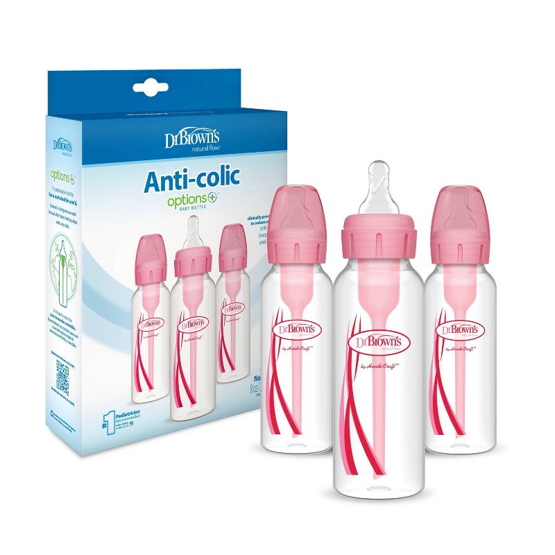 Dr. Brown&#39;s 8oz Anti-Colic Options+ Narrow Baby Bottle with Level 1 Slow Flow Nipple - 3pk - 0m+ - Pink, 4 of 15