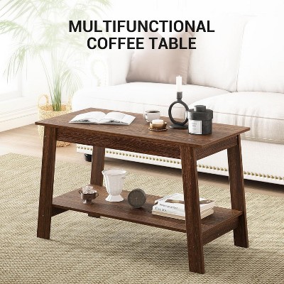 31.5 Inch Coffee Table with 2-Tier Storage – Modern Industrial Farmhouse Coffee Table for Living Room, Compact Durable MDF & Particle Board Walnut