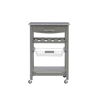 Gray Granite Top Kitchen Cart with Wine and Spice Rack